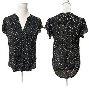 H&M Conscious Black and White Polka Dot Women's Flutter Sleeve Blouse  Size 6